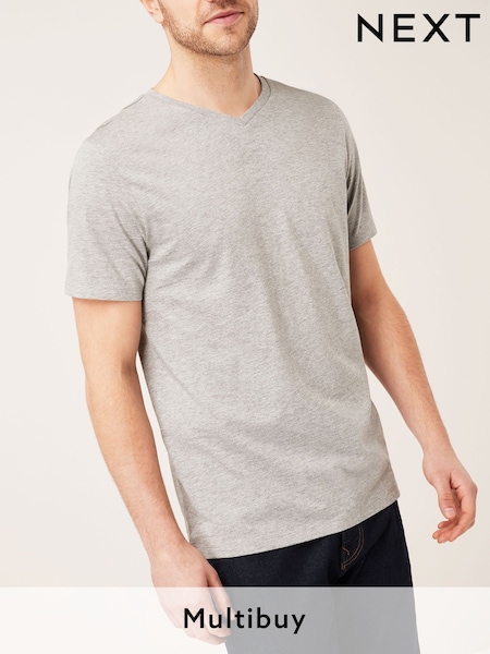 Grey Marl Regular Fit Essential V-Neck T-Shirt (804232) | £8