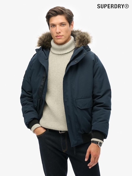 Superdry Eclipse Navy Everest Faux Fur Bomber Coat Jacket (804260) | £130
