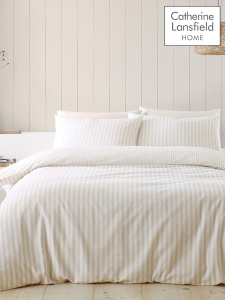 Catherine Lansfield Natural Brushed 100% Cotton Stripe Duvet Cover Set (804552) | £20 - £35