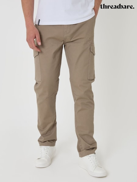 Brown - Regular Threadbare Cotton Stretch Cargo Trousers