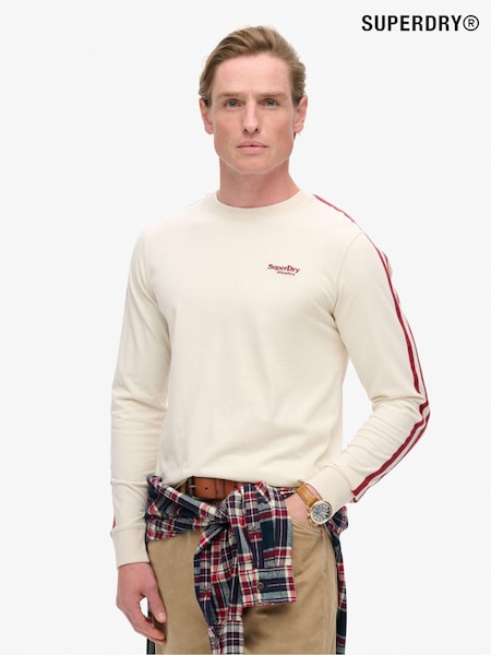 Superdry White 100% Cotton Essential Logo Retro Stripe Long Sleeve Top (804769) | £30