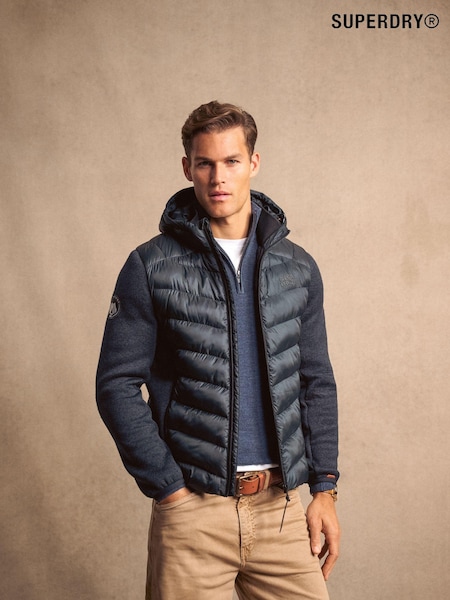 Superdry Eclipse Navy Marl Hooded Knit Storm Hybrid Jacket (805062) | £100