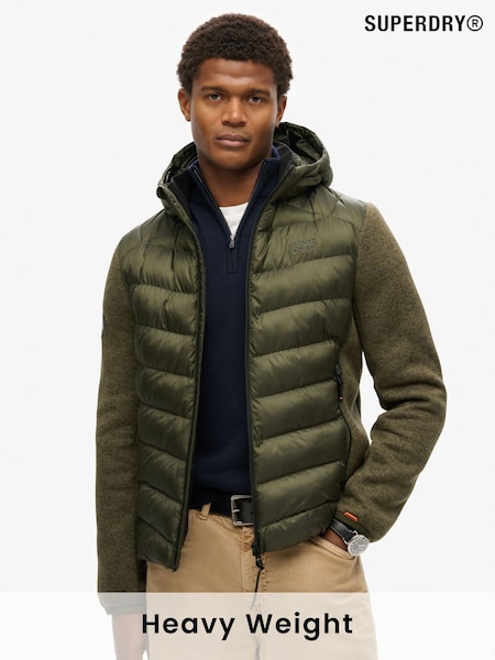Superdry Khaki Green Marl Hooded Knit Storm Hybrid Jacket (805086) | £100