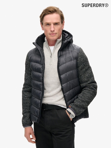 Superdry Dark Charcoal Marl Hooded Knit Storm Hybrid Jacket (805120) | £100