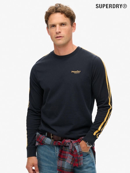 Superdry Blue 100% Cotton Essential Logo Retro Stripe Long Sleeve Top (805222) | £30