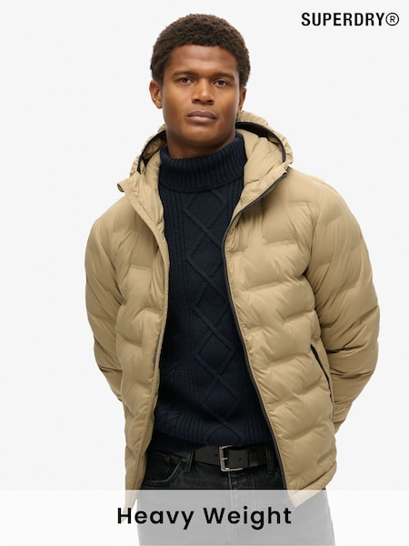 Superdry Sand Brown 100% Cotton Hooded Quilted Puffer Jacket (805249) | £120