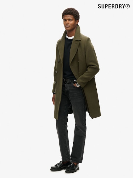 Superdry Olive Night Green Merchant Wool Long Coat (805345) | £200