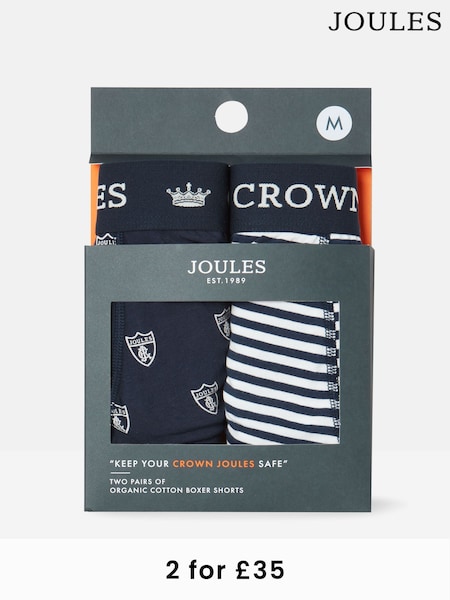 Joules Crown Joules Navy & White Crest Pack of Two Cotton Boxers (805986) | £20