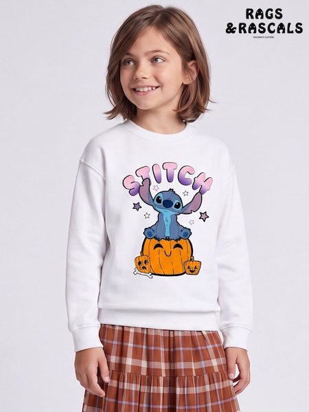 White - Rags & Rascals Disney Lilo & Stitch Pumpkins Halloween Sweatshirt