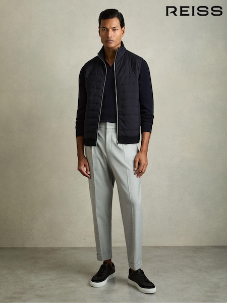 Reiss Navy William Hybrid Quilt and Knit Zip-Through Gilet (806163) | £138