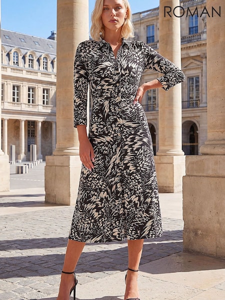 Black - Roman Petite Button Ruched Dress