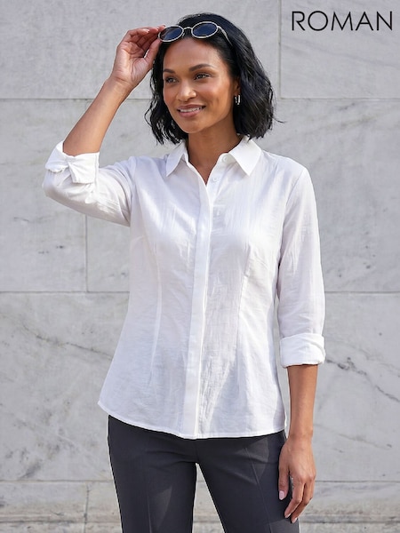 White - Roman Textured Seam Detail Shirt