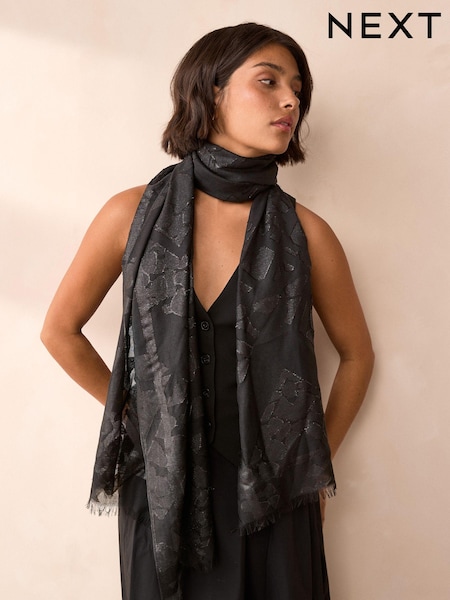 Black Burnout Lightweight Scarf with Sparkle (808773) | £16
