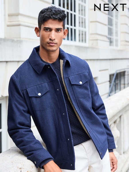 Navy Blue Borg Lined Western Jacket with Wool (809334) | £89