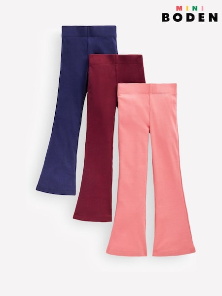 Pink - Boden Ribbed Flared Leggings 3-pack