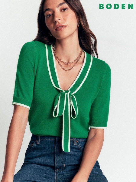 Green - Boden Bow Neck Knitted T-shirt