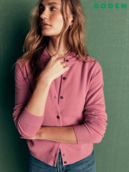 Pink - Boden Elsie Cashmere Crew Neck Cardigan