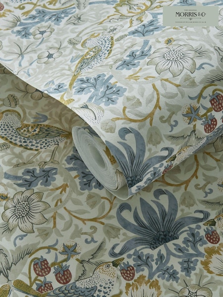 Clarke & Clarke William Morris Designs Linen Plum Strawberry Thief 10.05M Wallpaper (810601) | £44