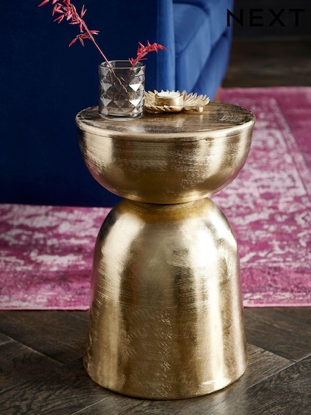 Gold Loxley Metal Drum Side Table (810688) | £99