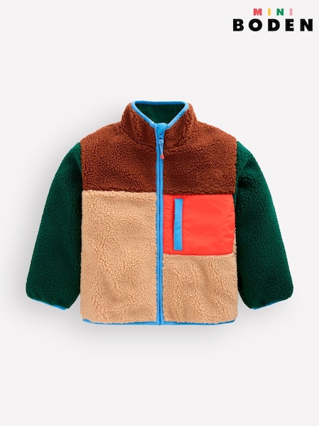 Natural - Boden Cosy Colour Block Borg Jacket