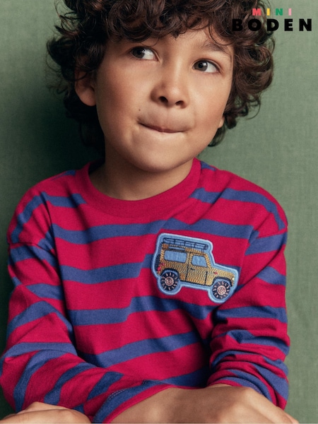 Red - Boden Long Sleeve Badge T-shirt