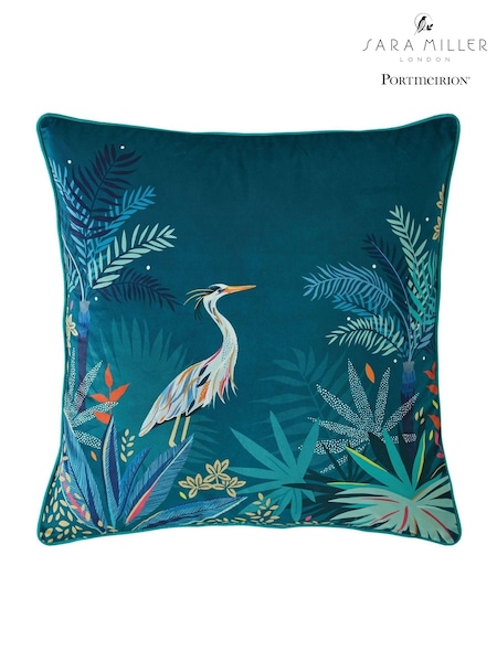 Sara Miller Teal Blue Heron Cushion (811309) | £55