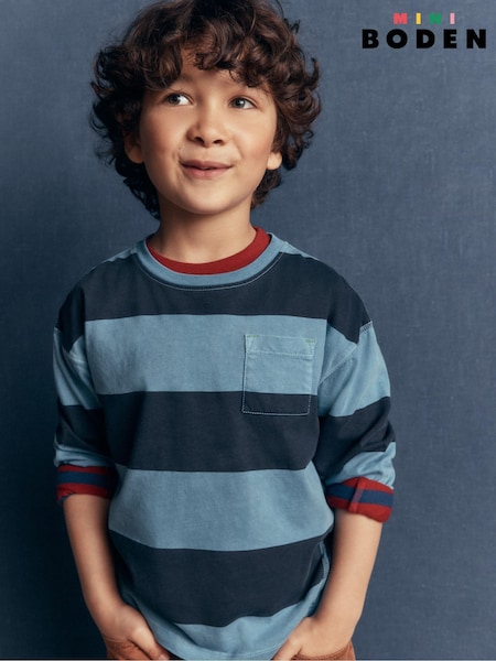 Blue - Boden Long Sleeve Garment Dye T-shirt
