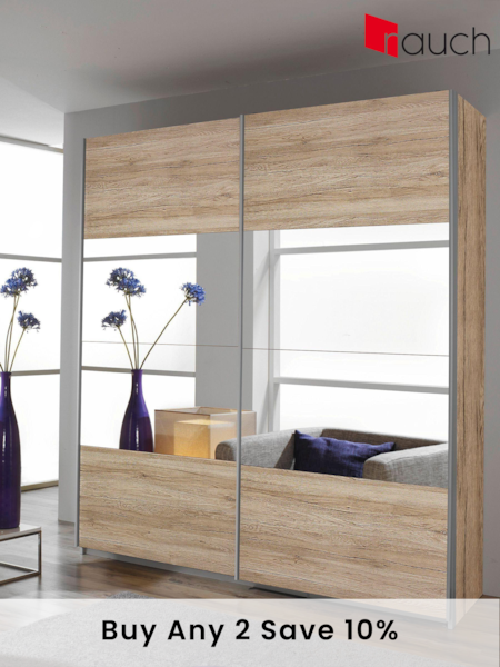 Rauch Oak Cameron Wood and Centre Mirror Semi 1.8m Sliding Fitted Wardrobe (812116) | £667