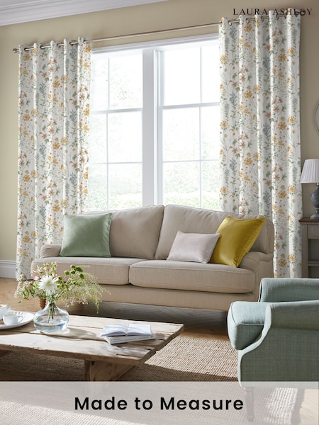 Laura Ashley Pale Gold Wild Meadow Made to Measure 100% Cotton Curtains (813722) | £100