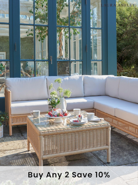 Laura Ashley Natural Garden Vilamoura Rattan Corner Sofa Lounging Set with Seat Cushions (814070) | £3,200