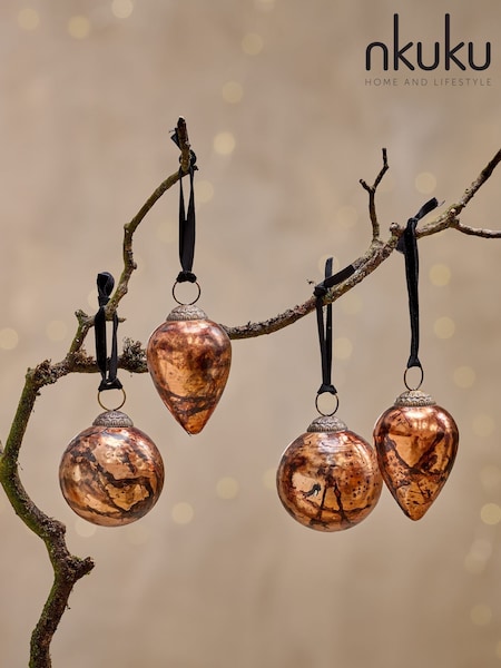 Nkuku Set Of 4 Jalshara Baubles Christmas Decorations