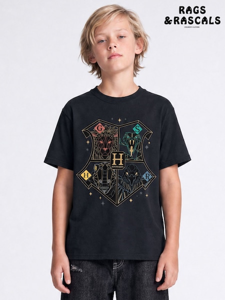 Black - Rags & Rascals Harry Potter Crest Hogwarts Christmas T-shirt