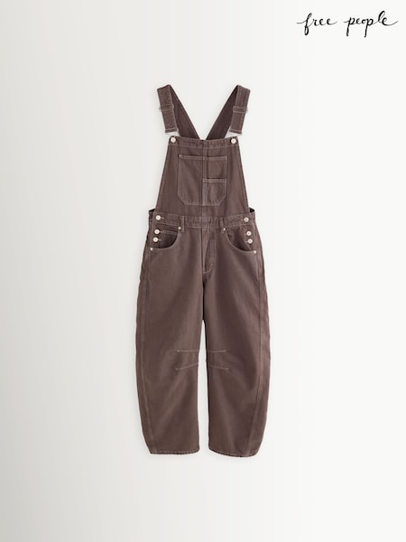 Brown - Free People Denim Barrel Leg Dungarees