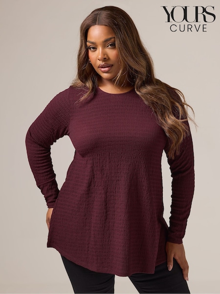 Red - Yours Curve Textured Long Sleeve Swing Top