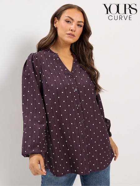 Purple - Yours Curve Spot Print Notch Neck Blouse