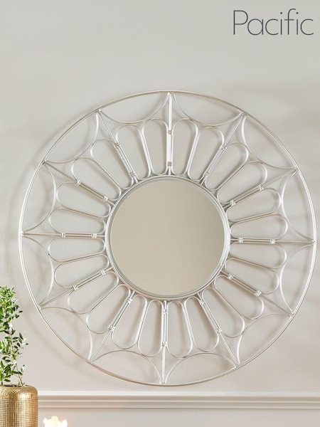 Pacific Silver Metal Frame Round Wall Mirror (816934) | £170