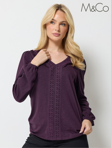 Purple - M&co Frill Detail Cotton Blouse