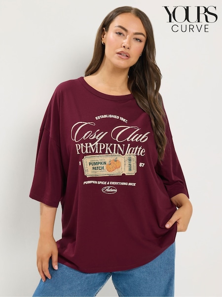 Red - Yours Curve Cosy Club Pumpkin Latte Graphic T-shirt
