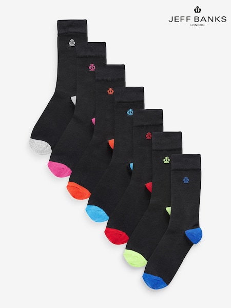 Jeff Banks Black Recycled Cotton Classsic Crown Logo Socks 7 Pack (818085) | £15