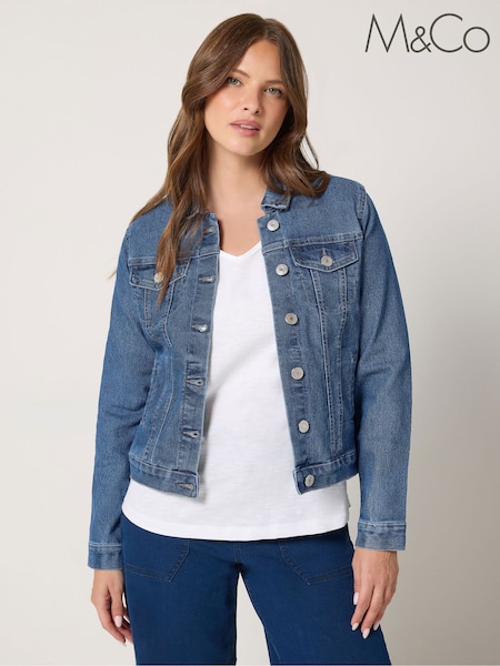 Blue - M&co Button Detail Denim Jacket