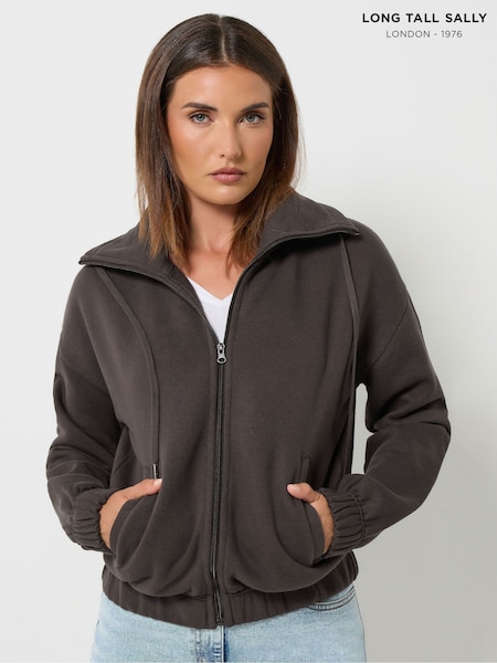 Chocolate Brown - Long Tall Sally Funnel Neck Zip Through Sweatshirt