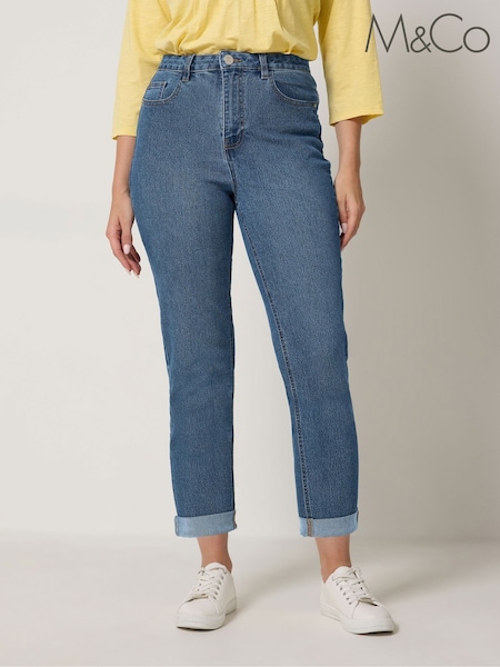Midwash Blue - M&co Cropped Boyfriend Jeans