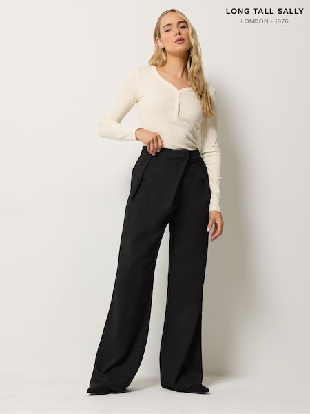 Black - Long Tall Sally Drape Wide Leg Trousers
