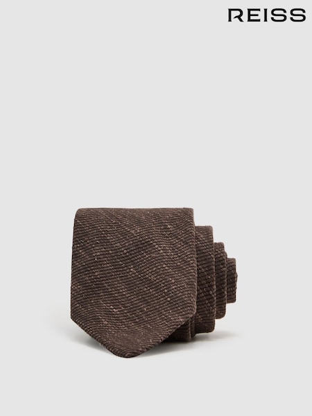 Chocolate Brown - Regular Reiss Ermo Silk-blend Slub Textured Tie