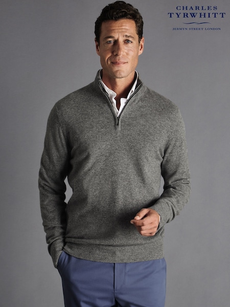 Charles Tyrwhitt Grey Pure Cashmere Quarter Zip Jumper (819414) | £179