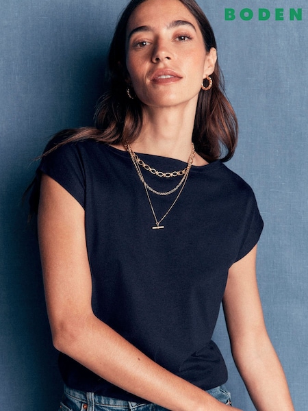 Blue - Boden Supersoft Slash Neck T-shirt