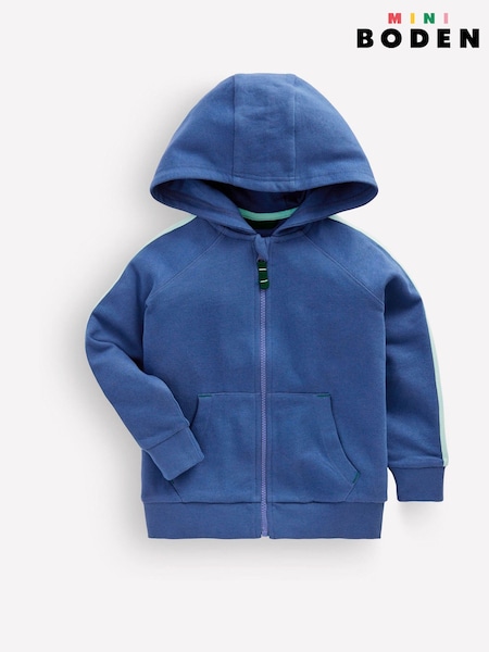 Blue - Boden Tape Detail Zip-through Hoodie