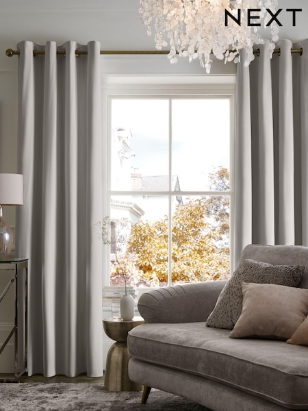 Grey Matte Velvet Lined Curtains (820087) | £35 - £110