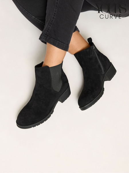 Black - Yours Curve Faux Suede Chelsea Boots