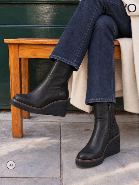 Black - Novo Jenna Mid Wedge Casual Ankle Boots